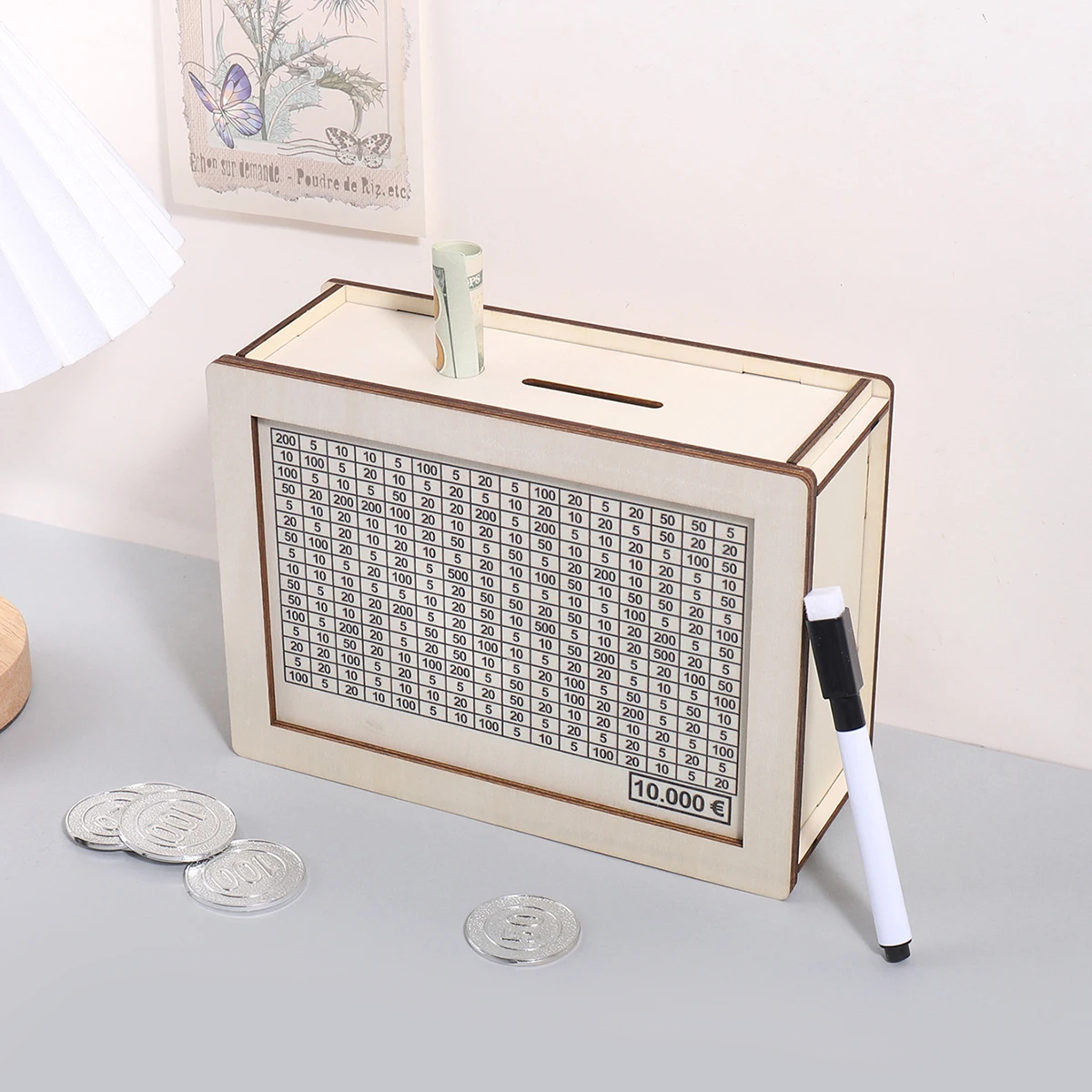 1 قطعة صندوق المال اليورو بلون الخشب الرجعية ، صندوق إيداع النقود المنزلية ، الأزواج لتحدي صندوق تخزين توفير المال ديكورات سطح المكتب