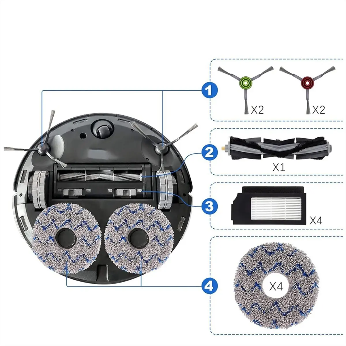 A67T NEW For X1 Omni Turbo T10 T20 Omni T20 Vacuum Cleaner Replacement Set Main Brush Side Brushes Mop Pads