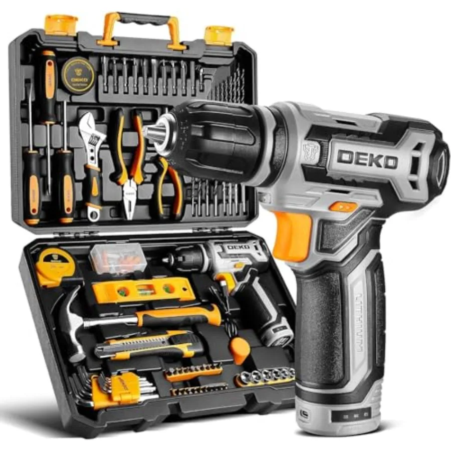 

Power Drill Tool Set Kit: DEKOPRO Cordless Drill Tool Box with 12V Battery Electric Drill Driver for Home Hand Repair Power Too