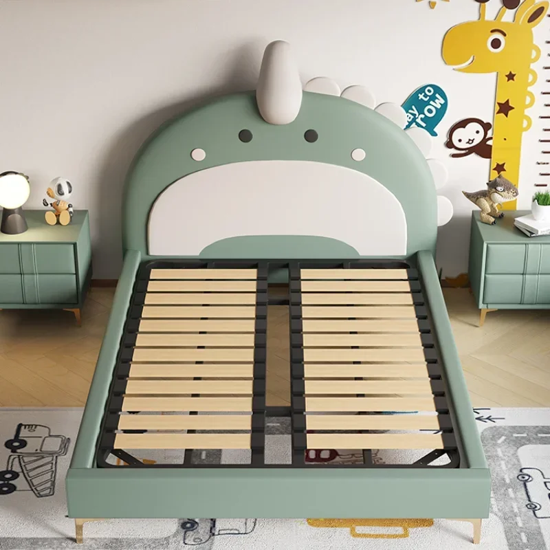 

Cartoon Creative Dinosaur Children Bed Single Bed with Fence Slide Boys Modern Simple Wood Small Apartment Kinderbett Furniture