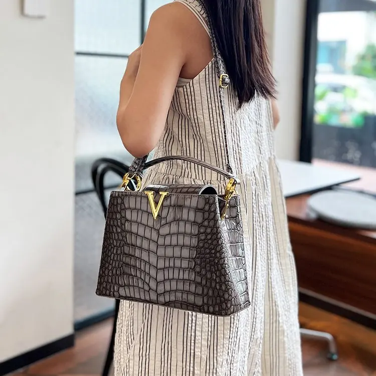 

Новая сумка-тоут 2026 года с крокодиловым узором, вместительная, с регулируемым плечевым ремнем, дизайнерская сумка класса люкс