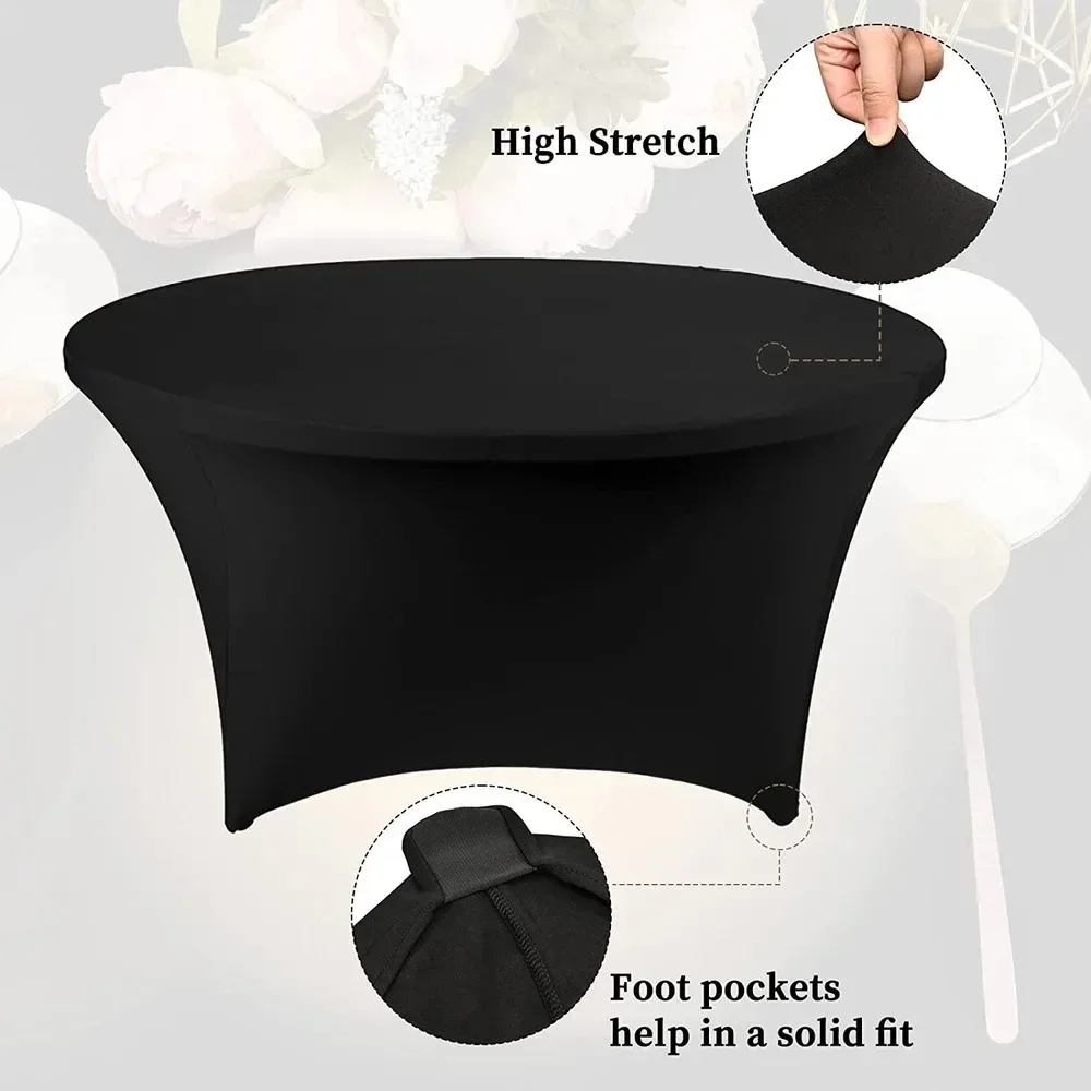 4/5/6FT High Stretch Round Tablecloth Cocktail Spandex Cover Wedding Hotel Birthday Table Cover Buffet Tablecloth White Black