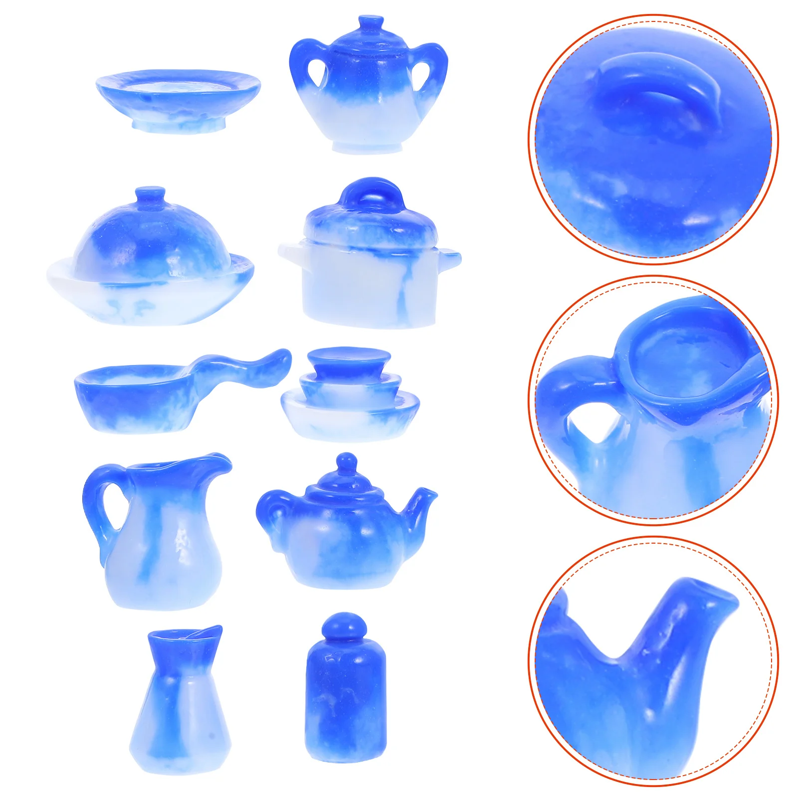 

10 pcs Miniature Plate Blue White Porcelain Resin Tea Set For Kids Pretend Play Diy Home Office Decor Unique Gift Dollhouse