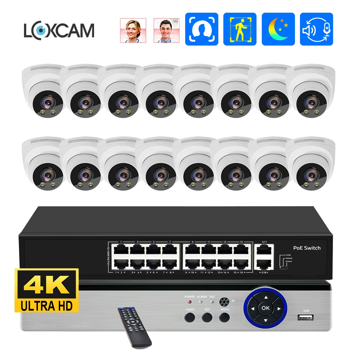 XMEYE 16CH 8MP 4K Dome POE Security Camera System Full Color Night Indoor CCTV Video Surveillance NVR Kit Two Way Audio ONVIF