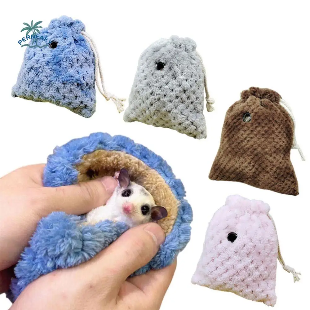 

Soft Sugar Gliders Sleeping Pouch Warm Velvet Hamster Carry Bag Comfortable with Drawstring Hamster Outing Bag Outdoor