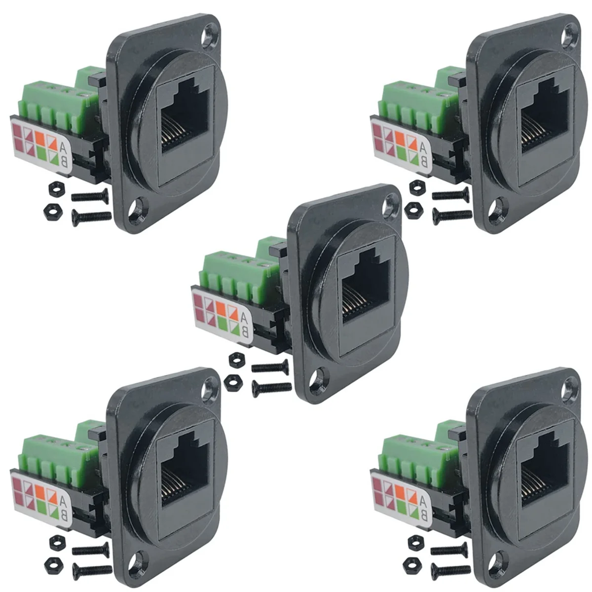 5PCS RJ45 Female Panel Mount Screw Terminal Adapter, D-Type RJ45 8P8C Female to 8pin Terminal