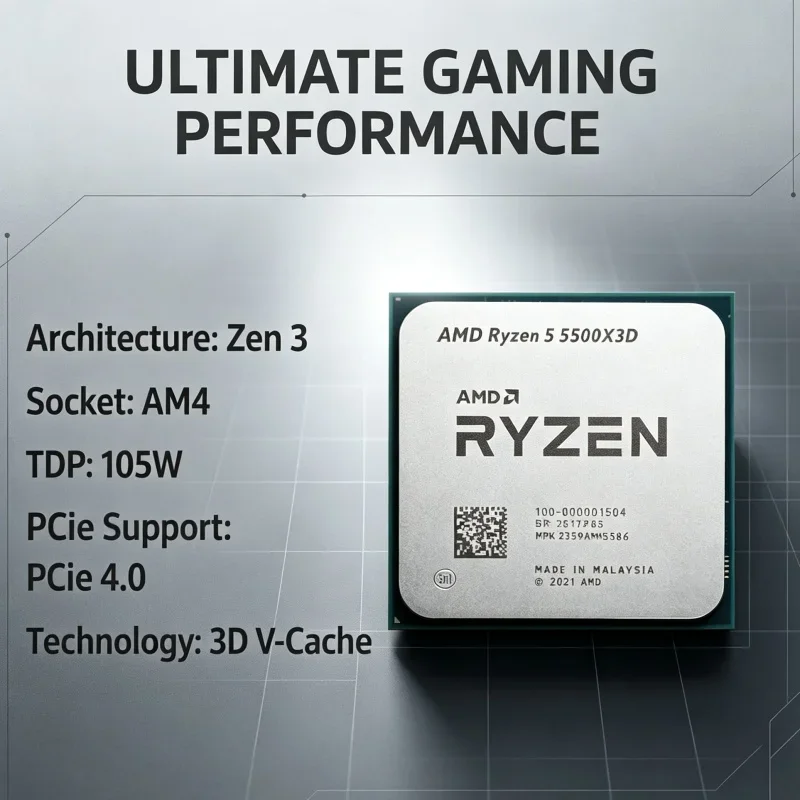 AMD Ryzen 5 5500X3D Desktop Processor 7NM 6C12T 4.0GHz 96M L3 AM4 Socket CPU