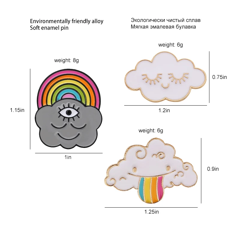 Clouds Enamel pin Custom Dark White Brooches Bag Clothes Lapel Pin Badge Weather Jewelry Gift for Kids Girls 11 Syles Rainbow