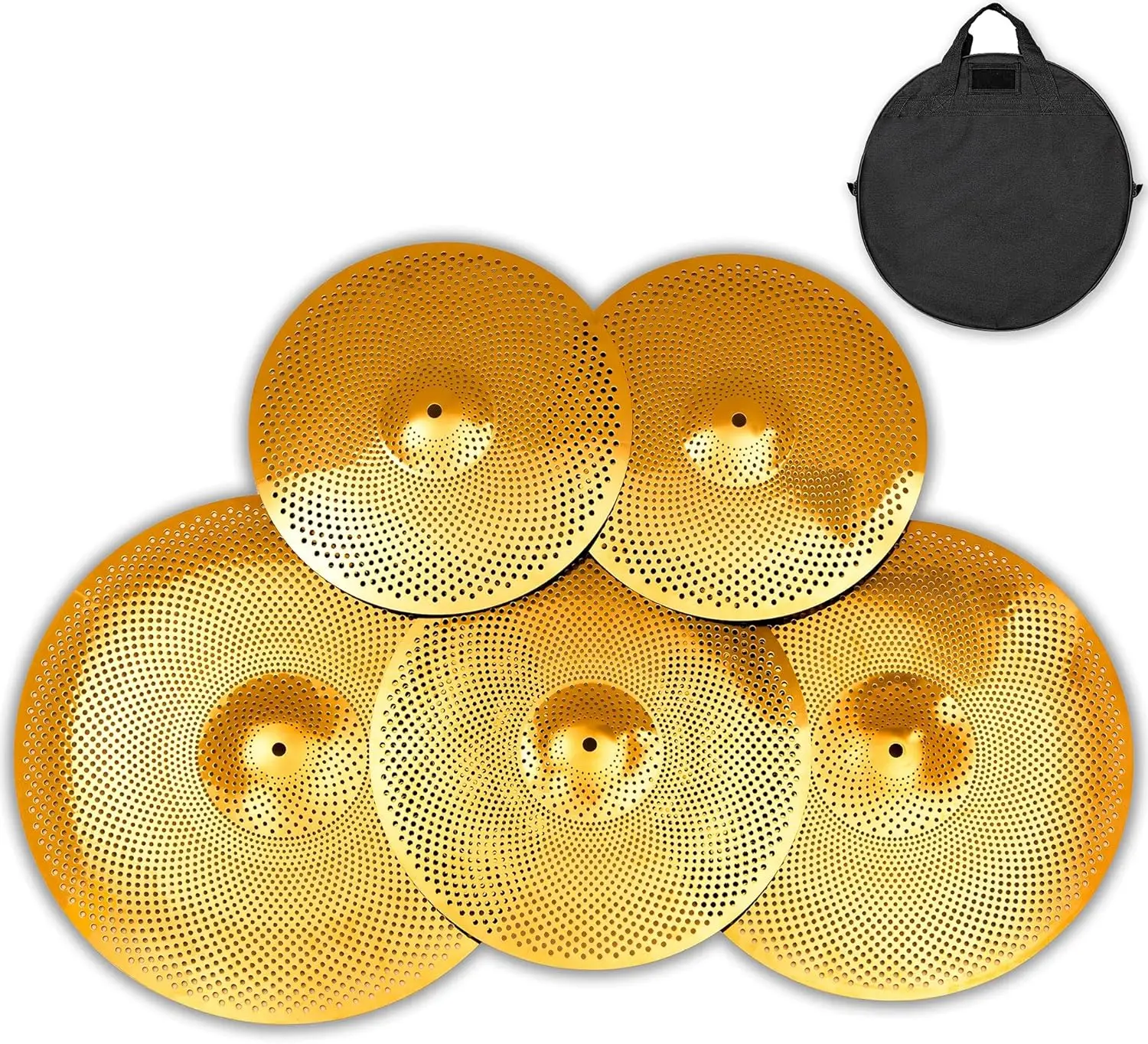 Quiet Cymbal Set 14''/16''/18''/20'' (5 Pcs, Golden) | FREE Cymbal Bag included