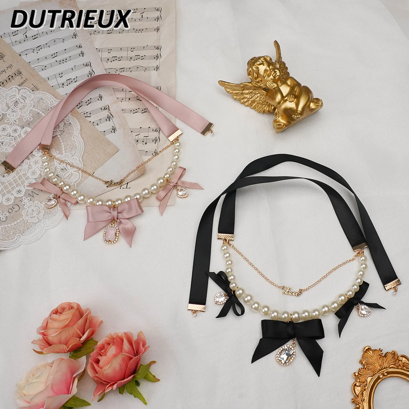 Japanese Style Pearl Rhinestone Bow Mine Series Mass-Produced Fashionable All-Match Necklace Collar Cute Girl  Necklaces