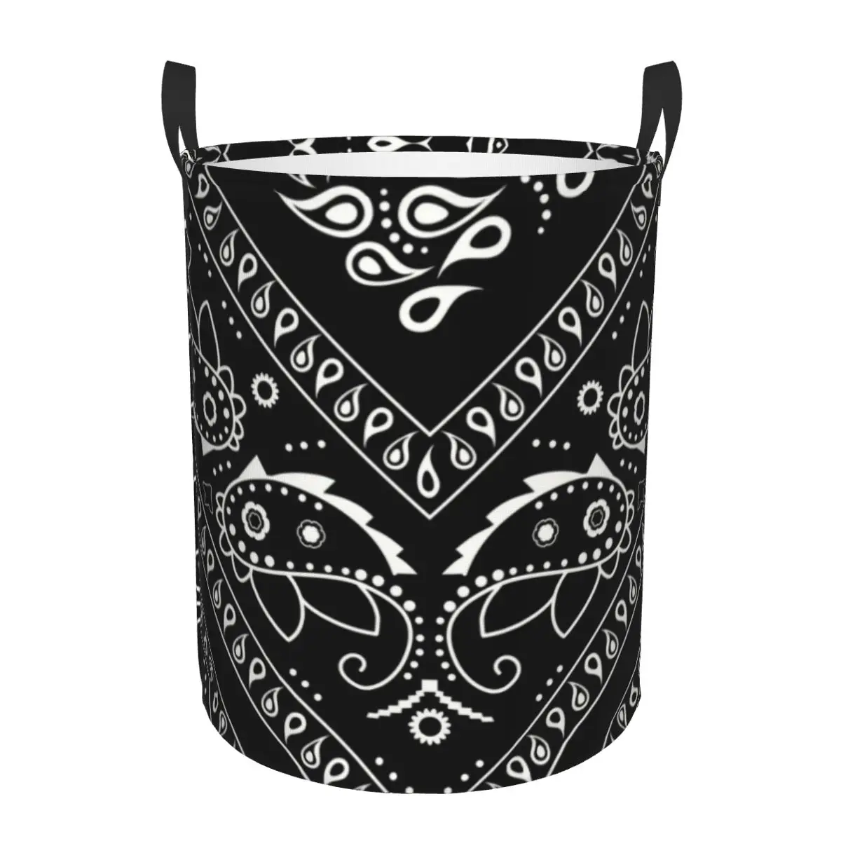 

Black Bandana Pattern Laundry Basket Foldable Paisley Style Clothes Hamper for Nursery Kids Toys Storage Bin