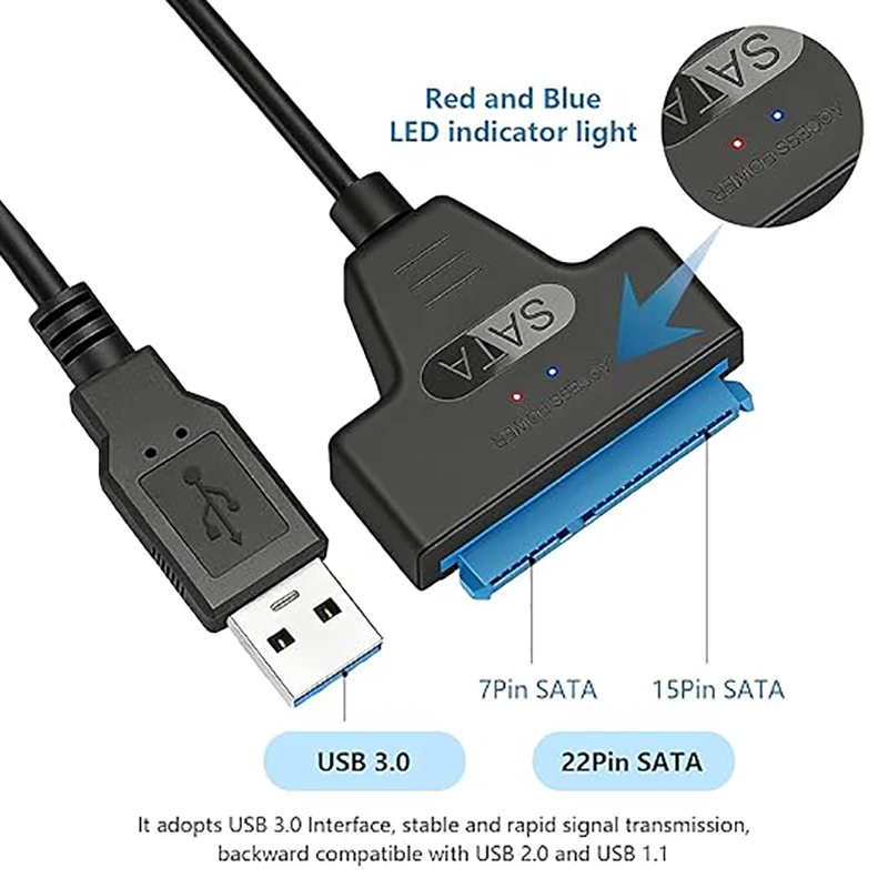 SATA to USB 3.0 Adapter Cable for 2.5 inch Hard Drive HDD/SSD Data Transfer,2in1 Sata Cable  External Hard Drive Converter image 3