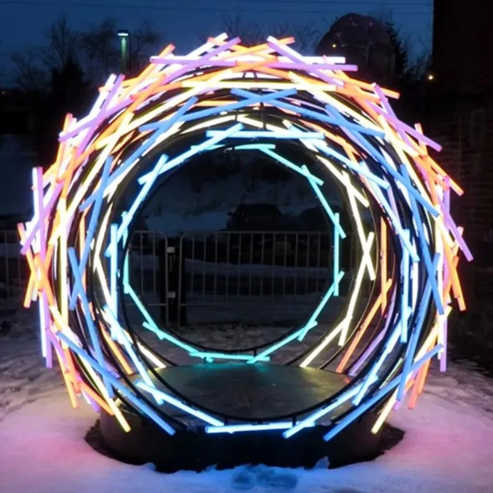 Outdoor Light Emitting Diode Geometric Arched Garden Light Full Color Interactive Tunnel Custom Light