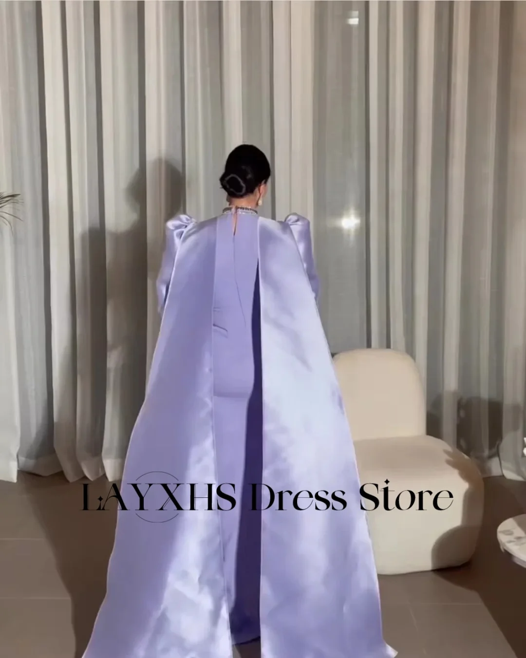 LAYXHS فساتين سهرة رائعة باللون الأرجواني برقبة دائرية حورية البحر منتفخة نصف كم مطرز بفتحة جانبية فساتين لحضور الحفلات الموسيقية مخصصة Fساتين