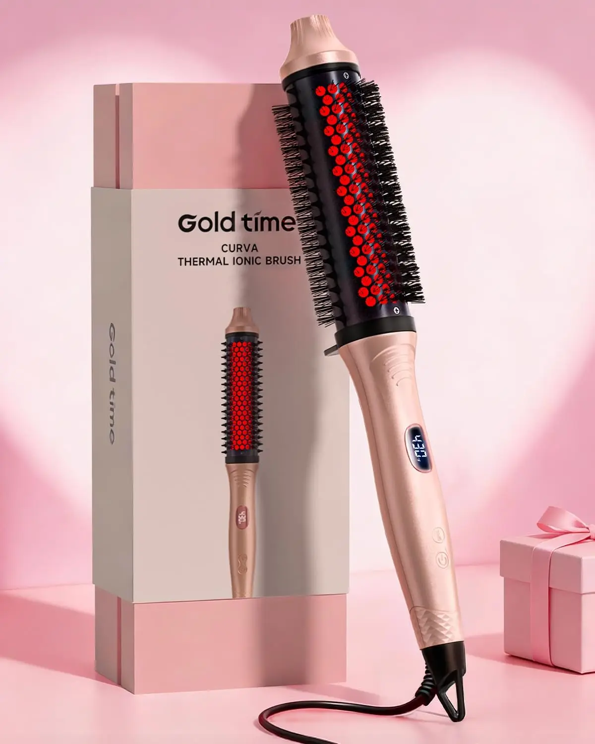 

Upgraded Negative Ion Thermal Round Brush for Women, 6 Heat Settings, Dual Voltage, LED Display, Fast Styling
