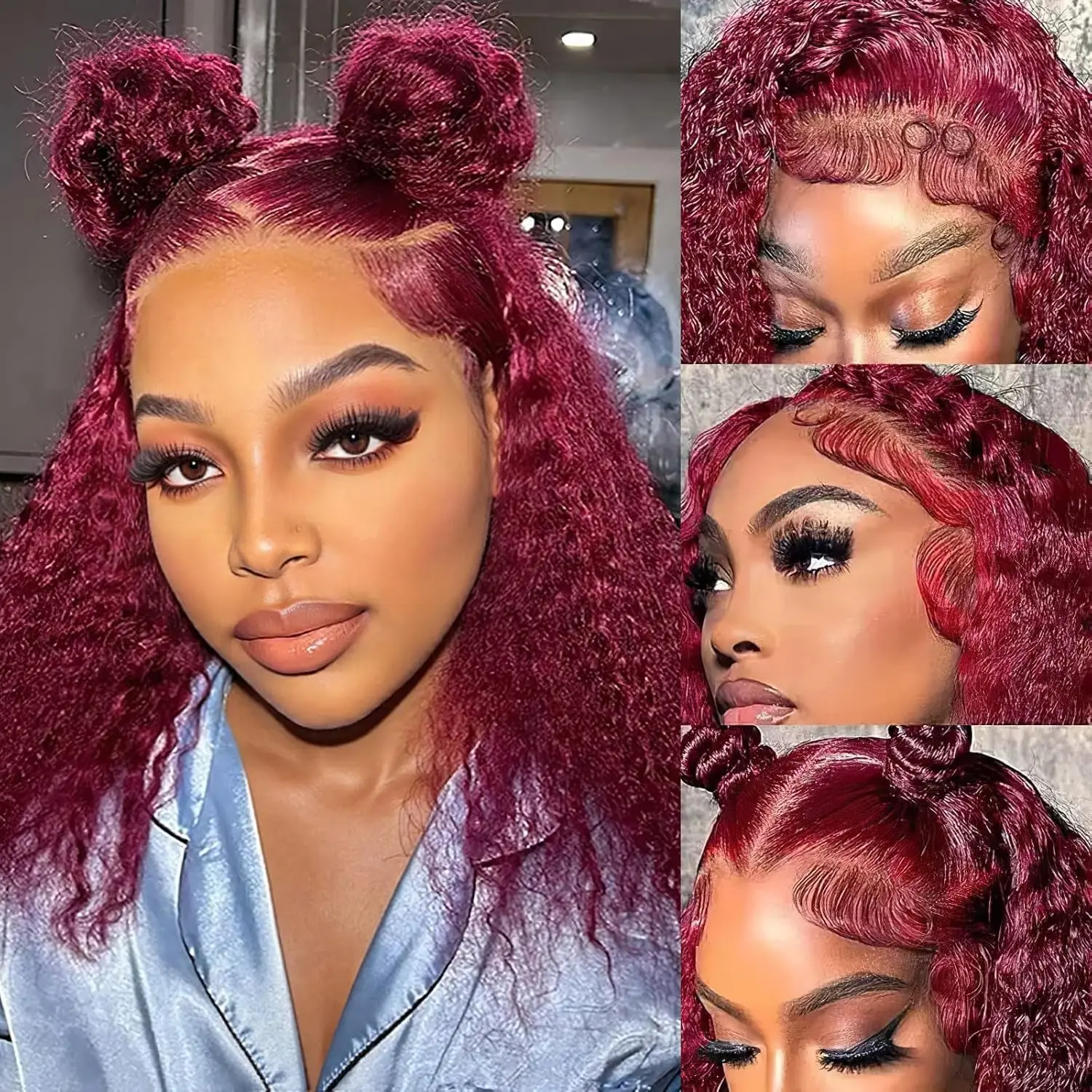 13x4 ลูกไม้ด้านหน้าวิกผมสั้น BOB CURLY วิกผม 99J Burgundy สี Deep Water WAVE BOB วิกผมลูกไม้ด้านหน้าด้านหน้า 100% ผมมนุษย์สําหรับผู้หญิง