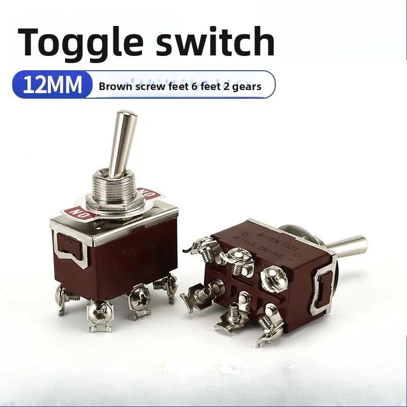 12mm Brown Bakelite Toggle Switch E-TEN1321, 6-Pin 2-Position DPDT with Screw Terminals