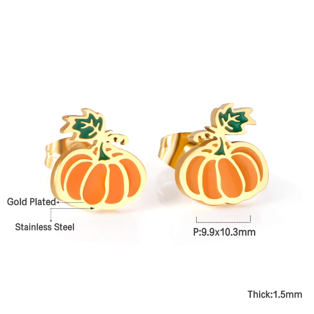 Halloween Theme Enamel Dangle Earrings Stainless Steel Pumpkin Ghost Spider Web Hoop Ear Jewelry Tarnish Resistant Party Daily view 3