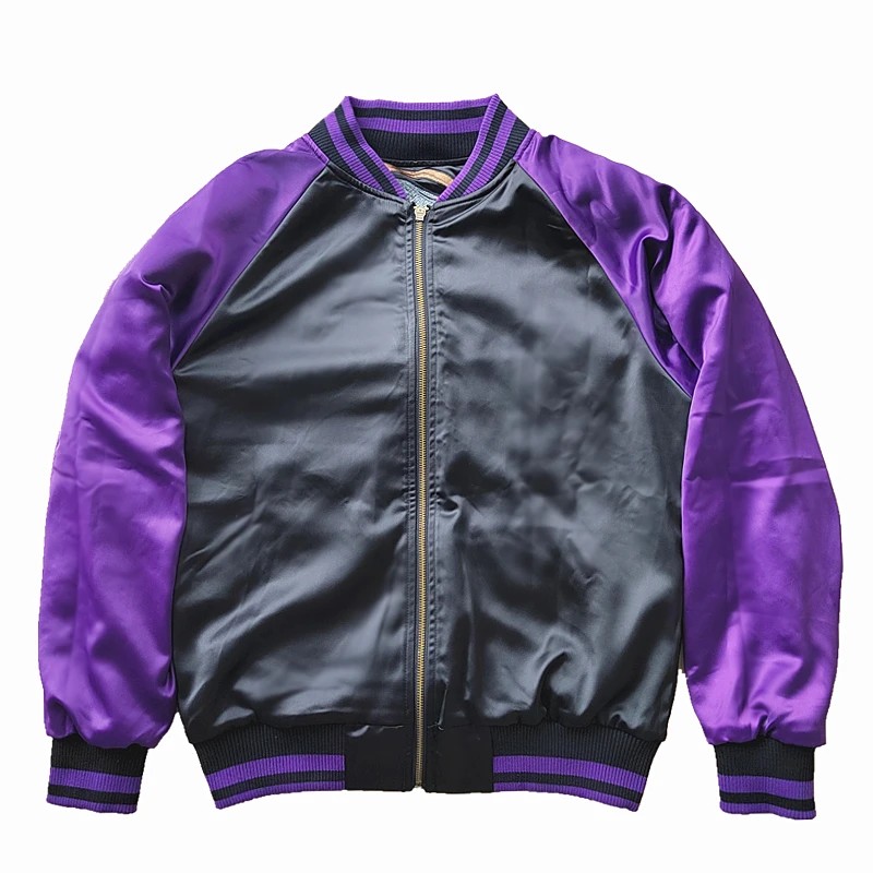 NOWOŚĆ Fujin vs Raijin Purple Men Boys Heavy Work Embroidered Sukajan Souvenir Jacket High Street Wysokiej jakości płaszcze Jesień Wiosna