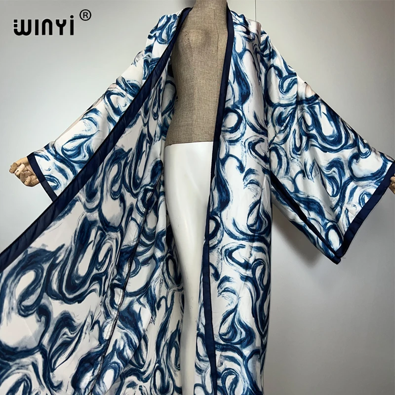 WINYI Bohemian cardigan dress Africa Kaftan beach outfits woman Summer silk feeling Kimono beach cover up abaya dubai luxury