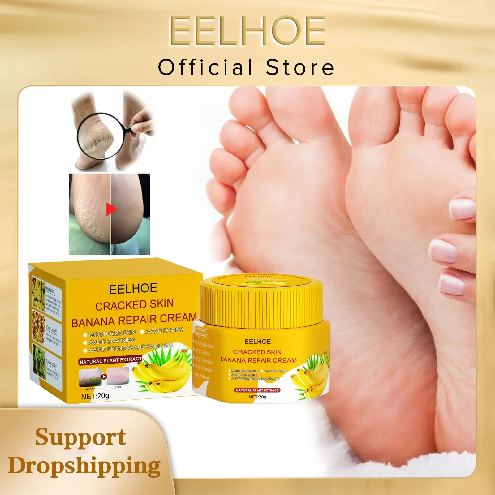 EELHOE Anti-Crack Cream Banana Skin Repair Itch Blisters Cracking Anti-chapping Peeling Repair for Hand and Foot Care Feet Cream