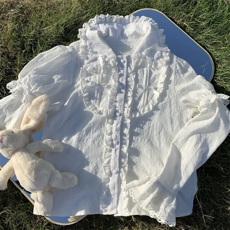 RT01 뜨거운 일본 귀여운 로리타 블라우스 여성 카와이 JK 셔츠 탑 소녀 달콤한 분리형 슬리브 세련된 블라우스 3 색 & Gf1