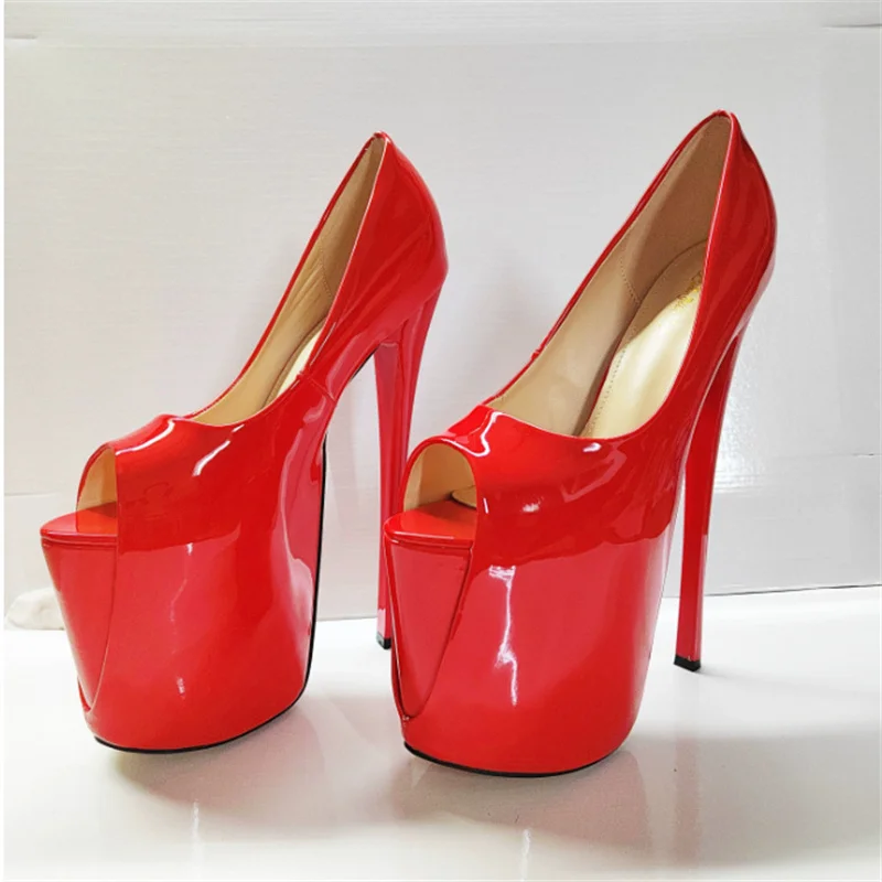 Customized Sexy Platforms Stiletto 22cm Thin Heels Party Disco Dance Round Toe Pumps Shallow Mouth Patent Leather Women's Shoes