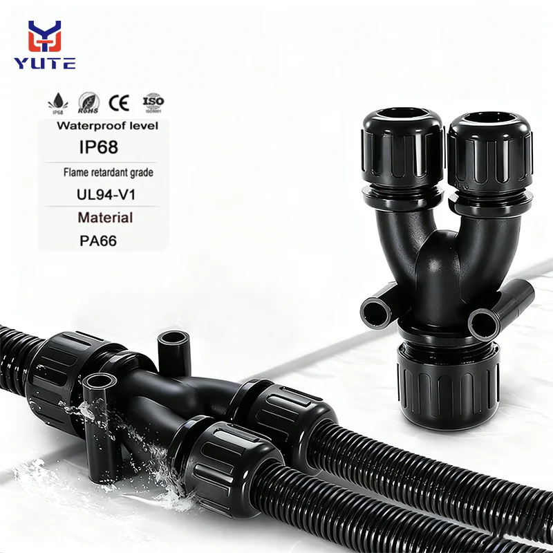 النايلون البلاستيك الأنابيب المموجة ثلاثي الاتجاه موصل مقاوم للمياه سلك خرطوم الملحقات Y على شكل T-خط الأنابيب تحويلة قطر متغير #1