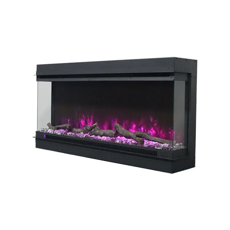 56 Inch Modern Timer High-end Clean Face Electric Fireplaces RGB 8 Colors 3 Sided View Flames Decorating Insert Fireplace Heater