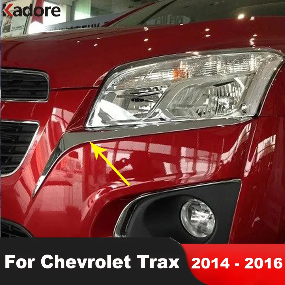 

Front Head Hlight Lamp Eyebrow Cover Trim For Chevrolet Trax Tracker 2014-2016 Chrome Car Headlight Eyelid Strip Accessories