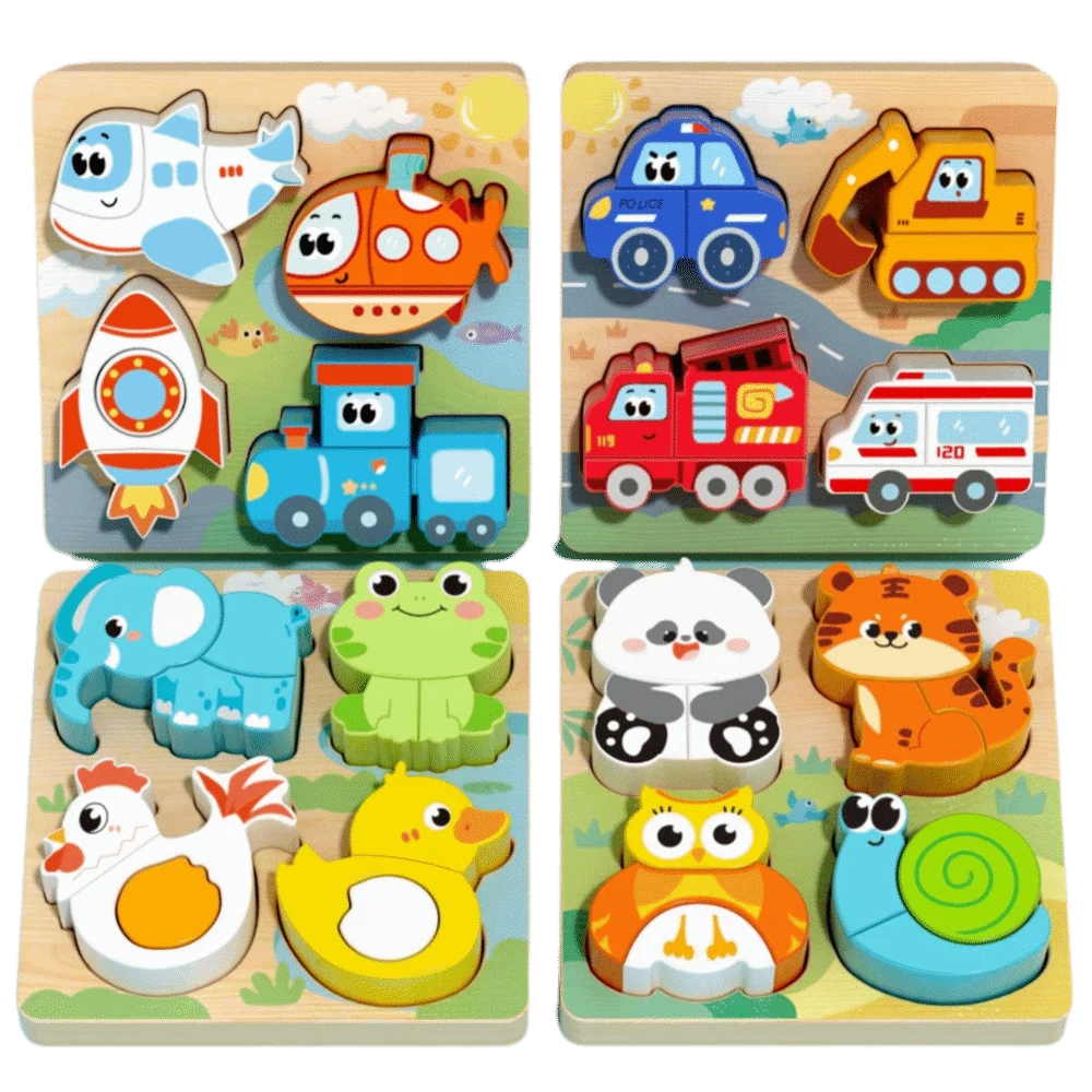 

4-in-1 3D Animal Puzzles Toys Cognitive Character Wooden Face Changing Blocks Logical Thinking DIY Shape Matching Game