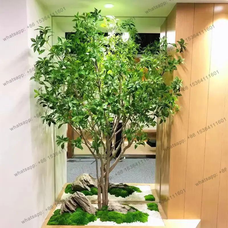 High-end simulated landscaping, interior decoration, tree trunk, bionic green plants, large fake tree