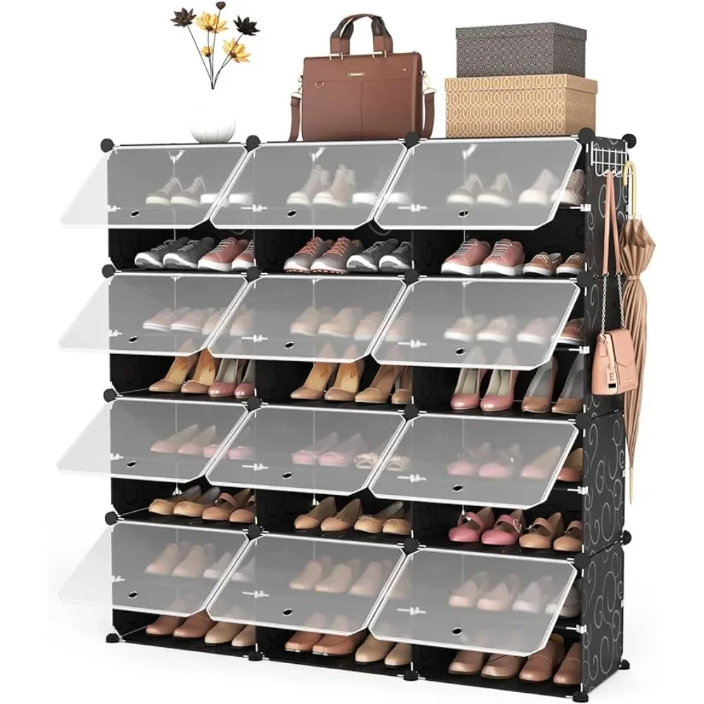 

Portable Shoe Rack Organizer Expandable Free Standing Stackable Space Shoe Rack with 2 Exclusive Versatile Hooks for Bedroom