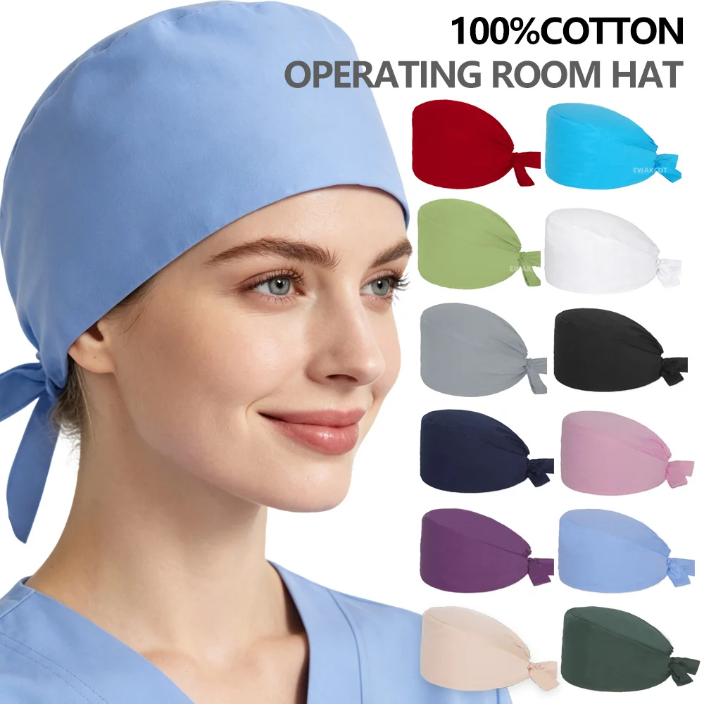 New Solid Surgical Cap for Women and Men 100% Cotton Operating Room Nurse Working Hat Dental Anesthesia Clinical Med Scrub Caps