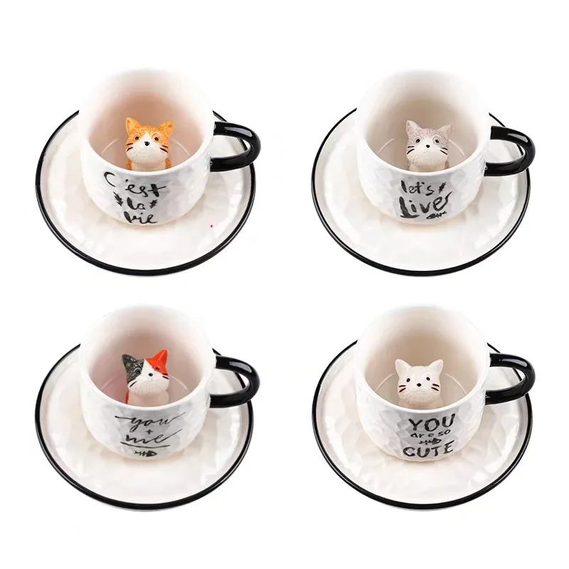 

2026 Cute kitten Ceramic cat Claw Cup Bottom Animal Water cup cat coffee three-dimensional cup