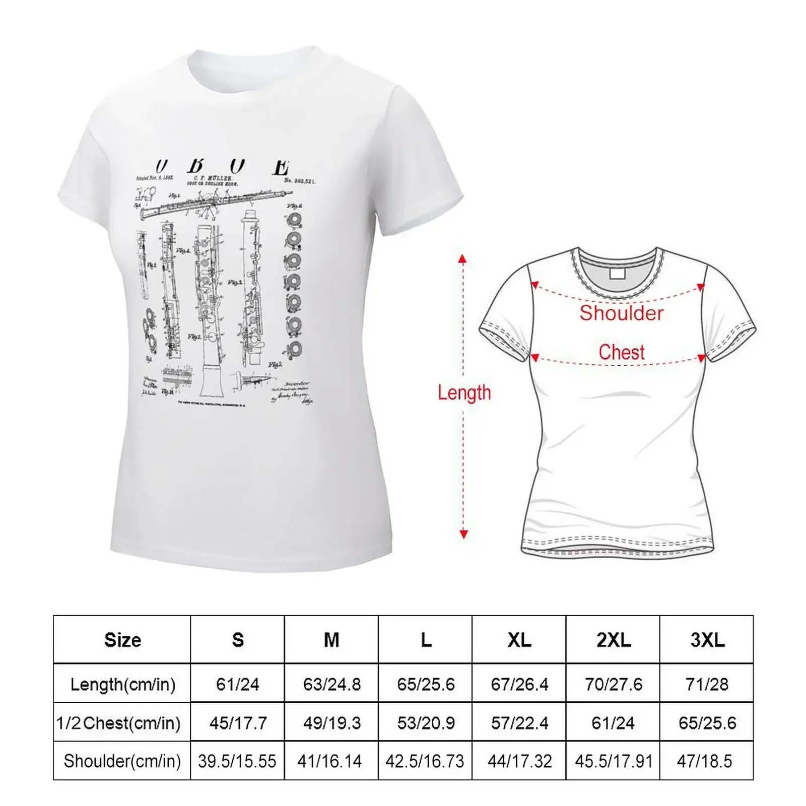Oboe Vintage Patent Oboist Drawing Print T-shirt cute clothes animal print shirt for girls western t-shirt dress for Women