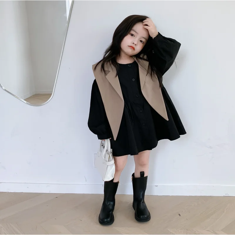 Baby Girl Suit Shawl Shirt Skirt Set Korean Styles 2023 Spring Autumn New Fashionable Casual Simple Two Piece Shirt Skirt Set