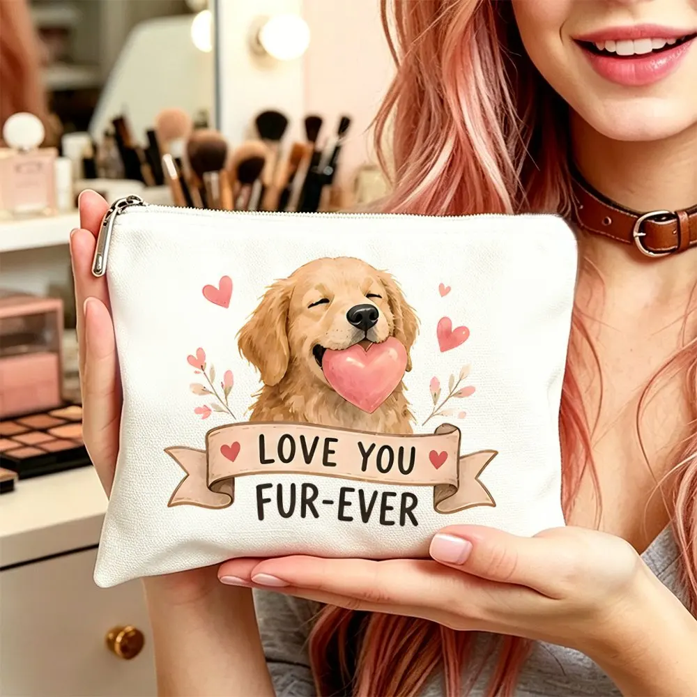 1pc Makeup Bag Cosmetic Toiletry Pouch Gift Women Fur Ever Golden Retriever Print Daughters Friends Hallowmas Christmas Gift Bag