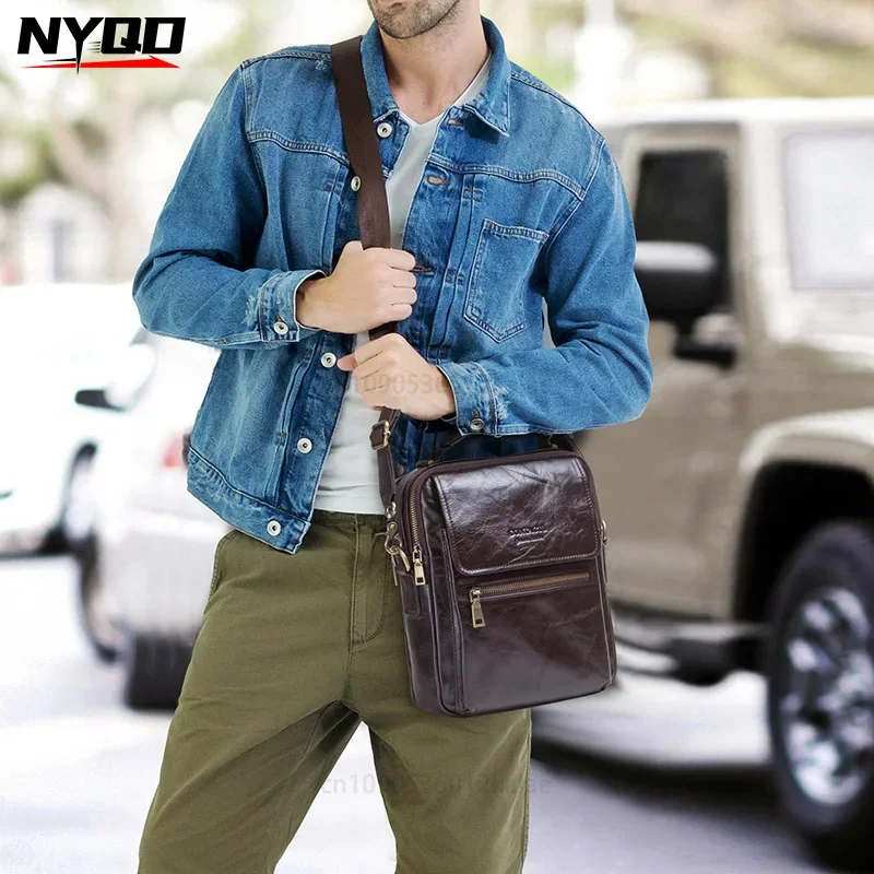 

Casual Shoulder Bags Male Flap Bag New Genuine Leather Messenger Bag for Men Luxury Brand Crossbody Bags for 9.7" Ipad