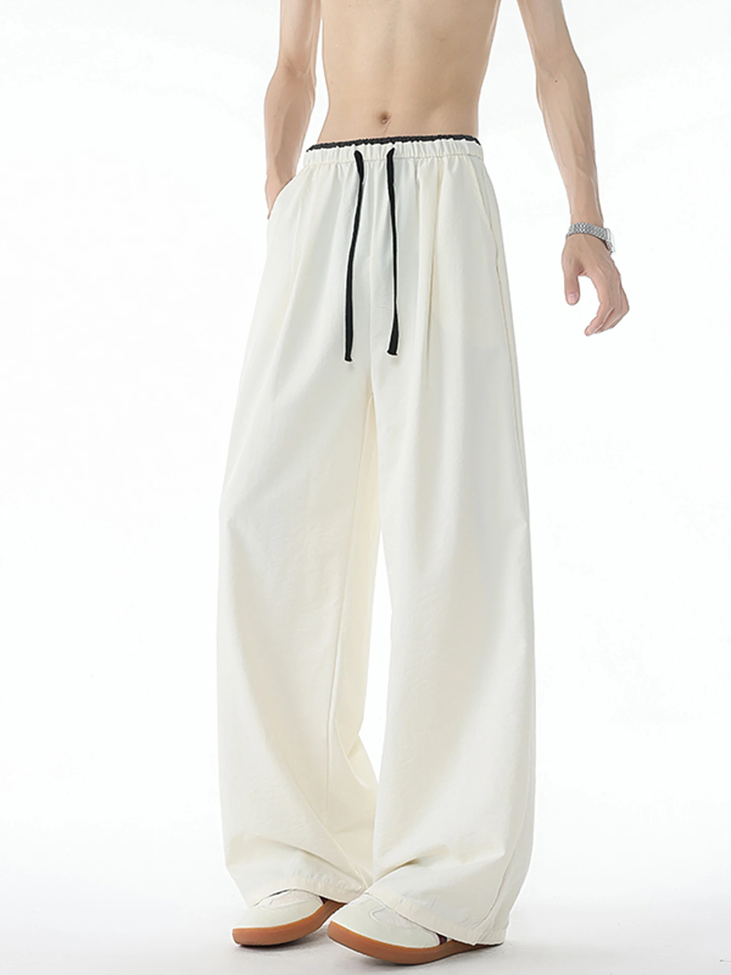 

American High Street Quick Dry Ice Silk Wide Leg Casual Pants Men Summer New Trend Loose Straight Tube Pants Casual Style