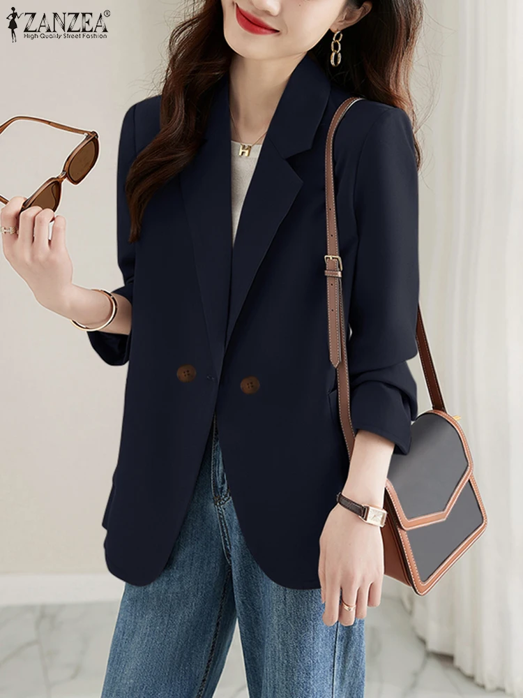 ZANZEA Office Lady Solid Suit Jackets Long Sleeve Classy Loose Casual Lapel Neck Leisure Blazer Autumn 2024 Women Elegant Blazer