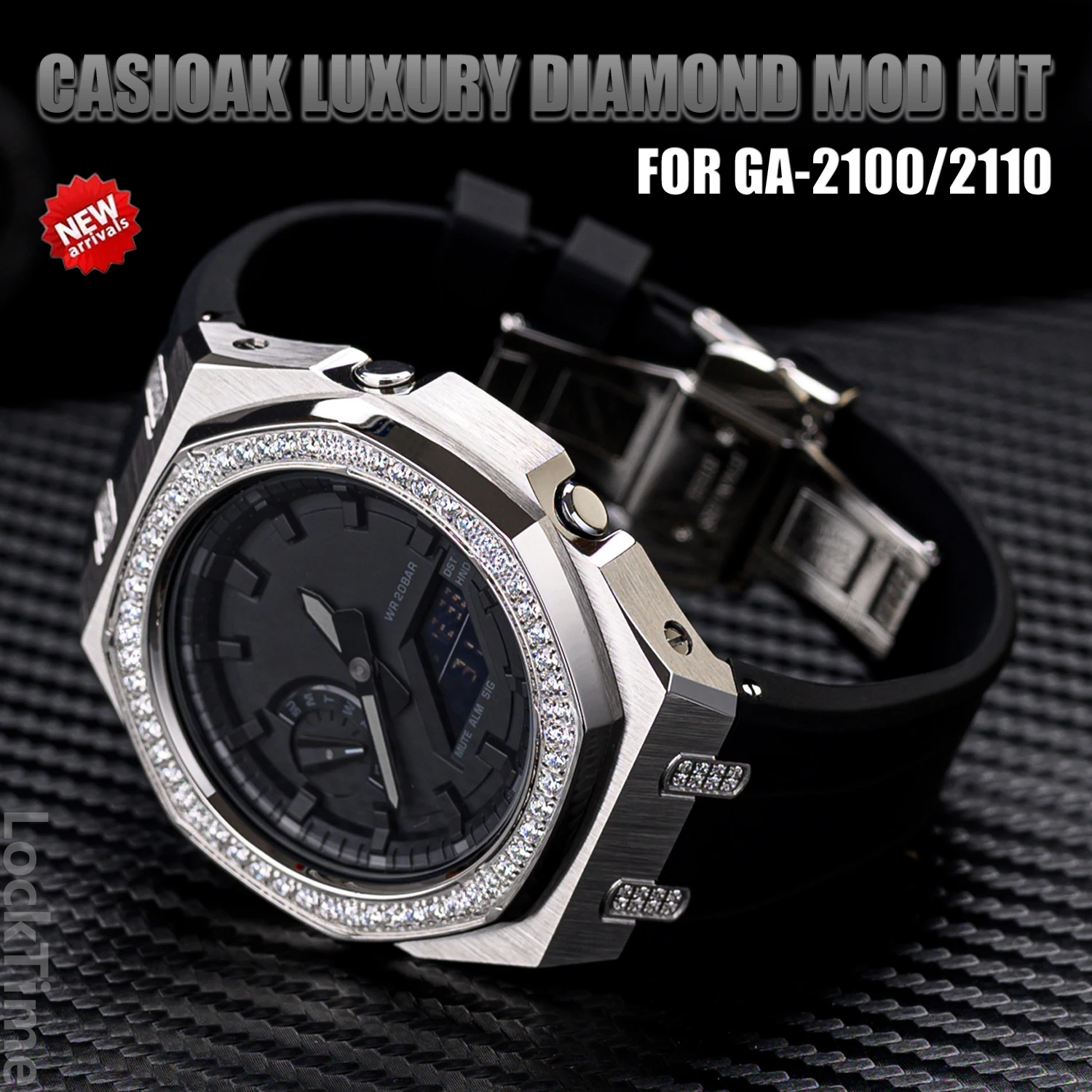 Luxury Diamonds Case Modification Kit For Casioak GA-2100/2110 Watch Stainless Metal Case Rubber Strap for GA2100 DIY Mod Kit