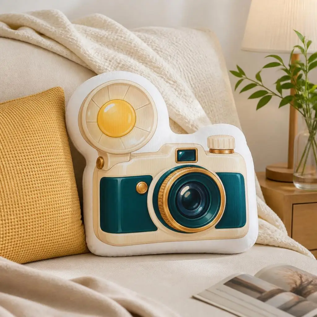 Retro Camera Shaped Throw Pillow Vintage Photography Cushion Decorative Stuffed Plush Pillow for Photographer Home Decor Gift