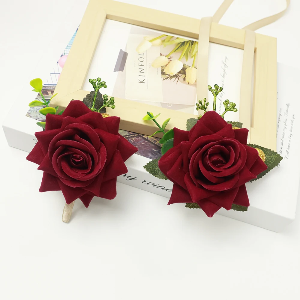 

Красная серия, бутоньерка с цветами для жениха и невесты, свадебные аксессуары для свадебной вечеринки