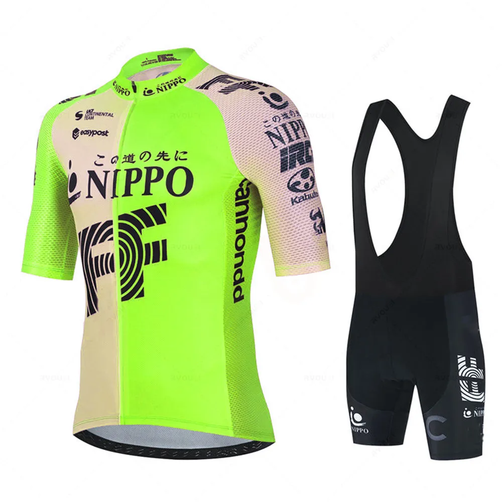 Nippo Mens Cycling Jersey Sets Short Sleeve Summer Pro Team Road Racing Bike Clothing Breathable MTB Bicycle Bib Suit Ciclismo