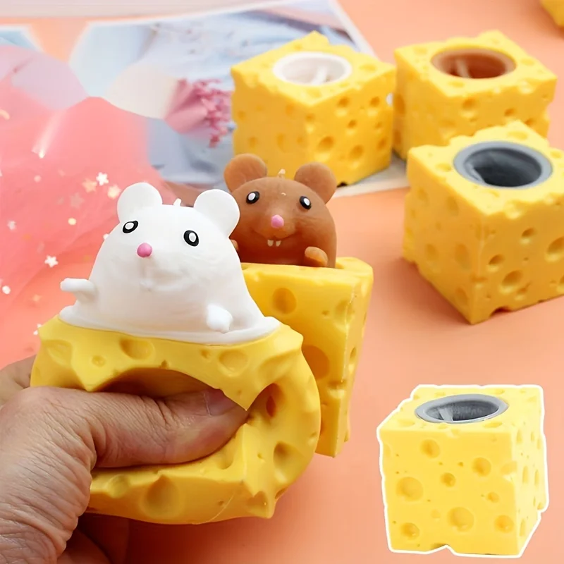 Pop-Up Lustige Maus und Käseblock Quetschspielzeug Anti-Stress Versteckspiel-Figuren Stressabbau Fidget-Spielzeug für Erwachsene