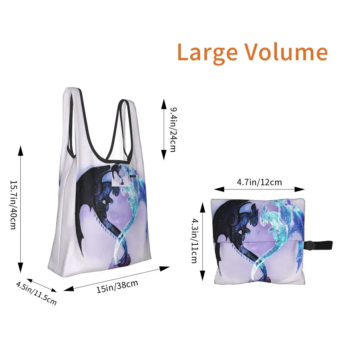 Dragon Heart Toothless And Light Fury Shopping Bag Portable Tote Bags Foldable Shoulder Shopper Bag Grocery Handbag
