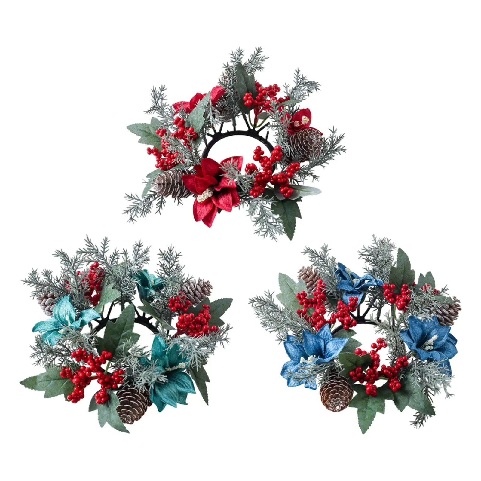 

Christmas Candle Ring Wreath Elegant Pillar Candle Holder Wreath Artificial Berries Pinecone for Holiday, Cabinet, Farmhouse