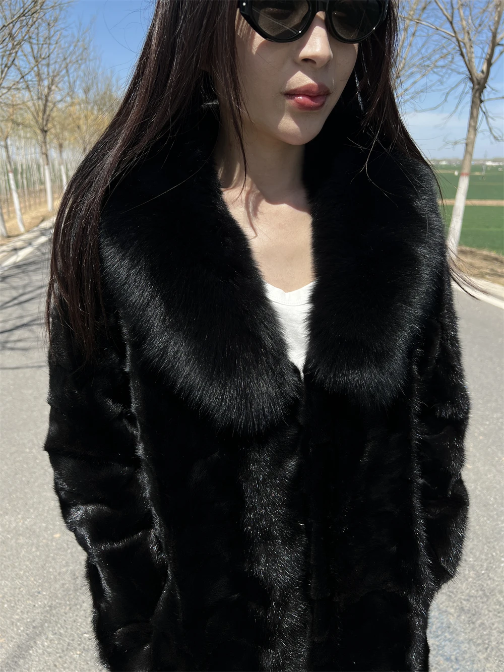 Long Mink Fur Jacket With Hood for Women, Plus Size, Long Sleeves, Natural Hooded mink Coat with Collar, Luxury Female