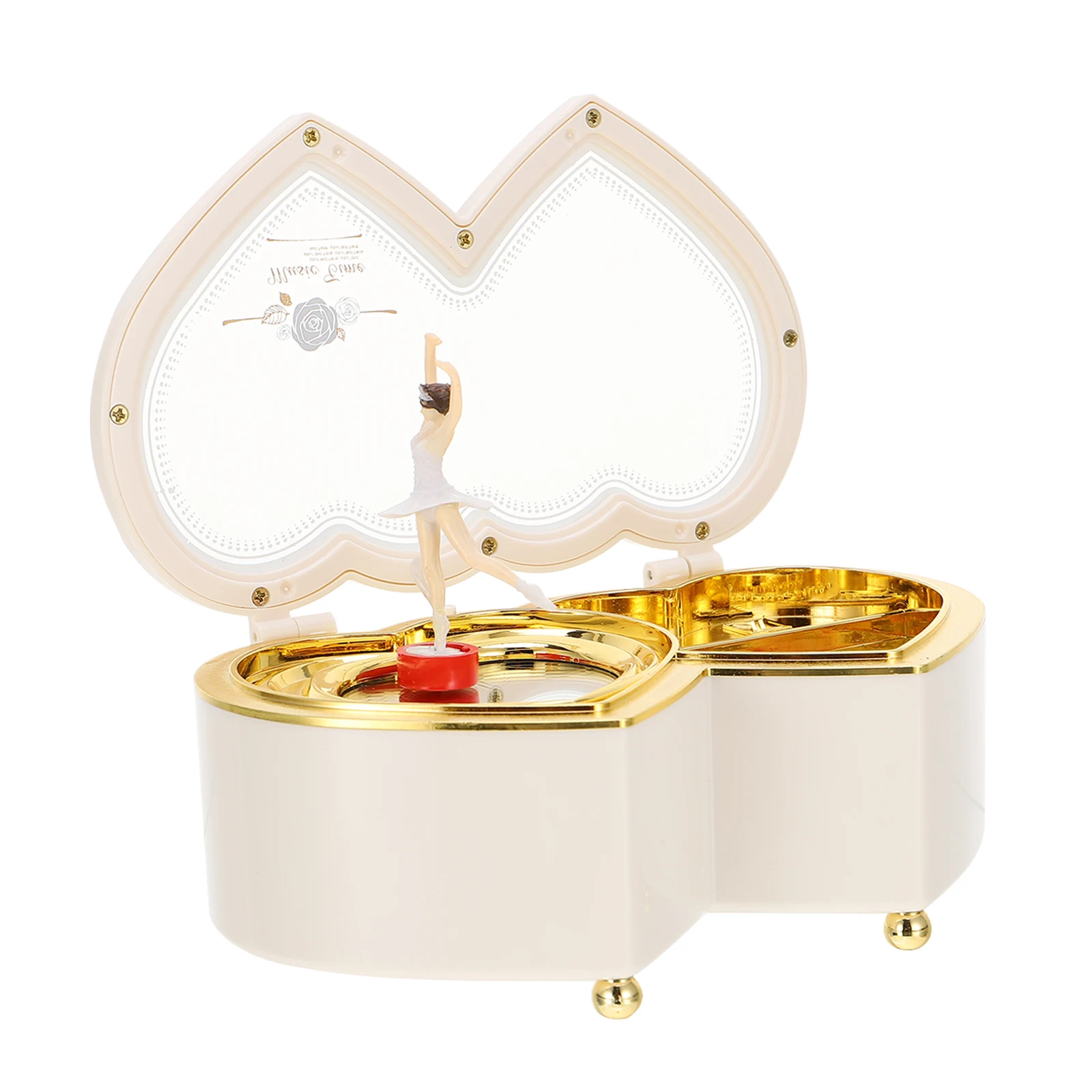 

1pc Heart Shaped Ballerina Music Box Dancing Girls Rotating Melody Jewelry Storage Container Desktop Gift For Accessories